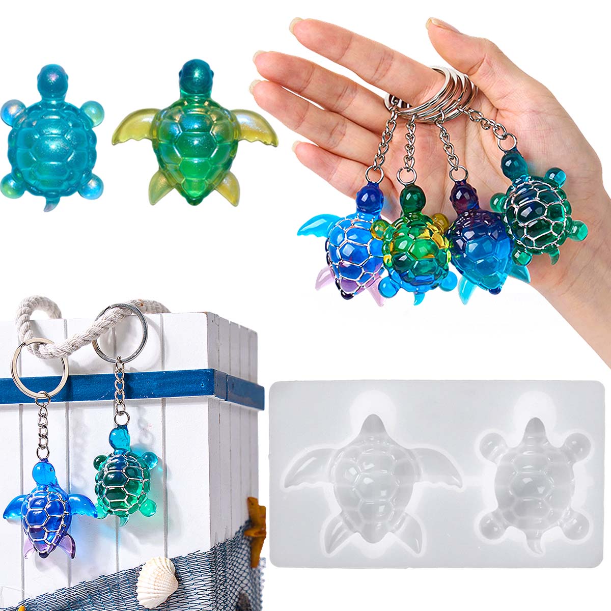 Resin Art Epoxy - 3D брелок с морской черепахой, силиконовая